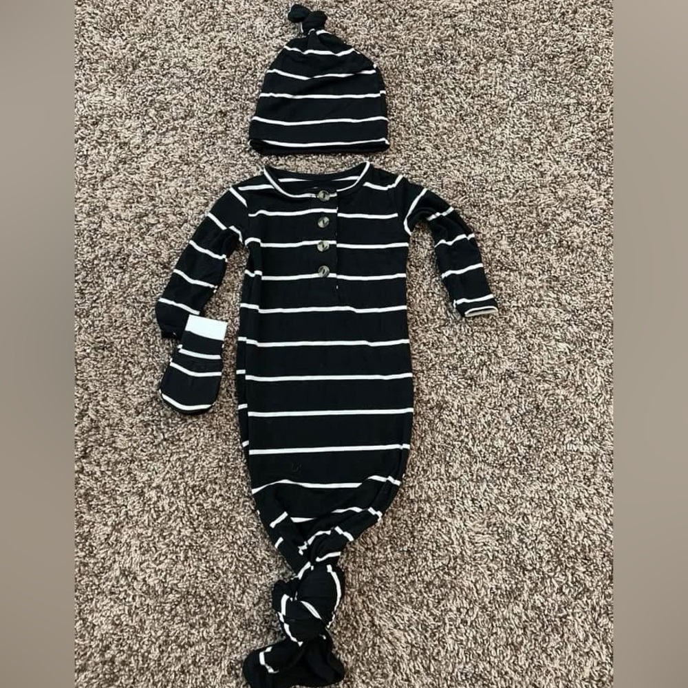 Lou Lou & Company Black and White (drew) Striped Infant Gown